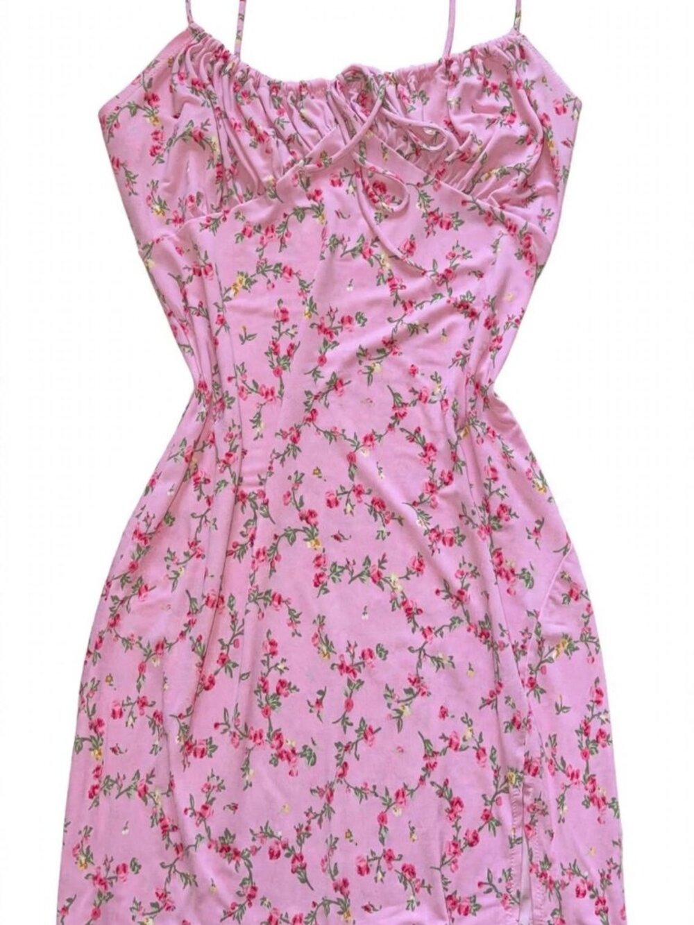 Lovely Day Pink Ditsy Floral Mini Cami Dress with Thigh Slit - Size L